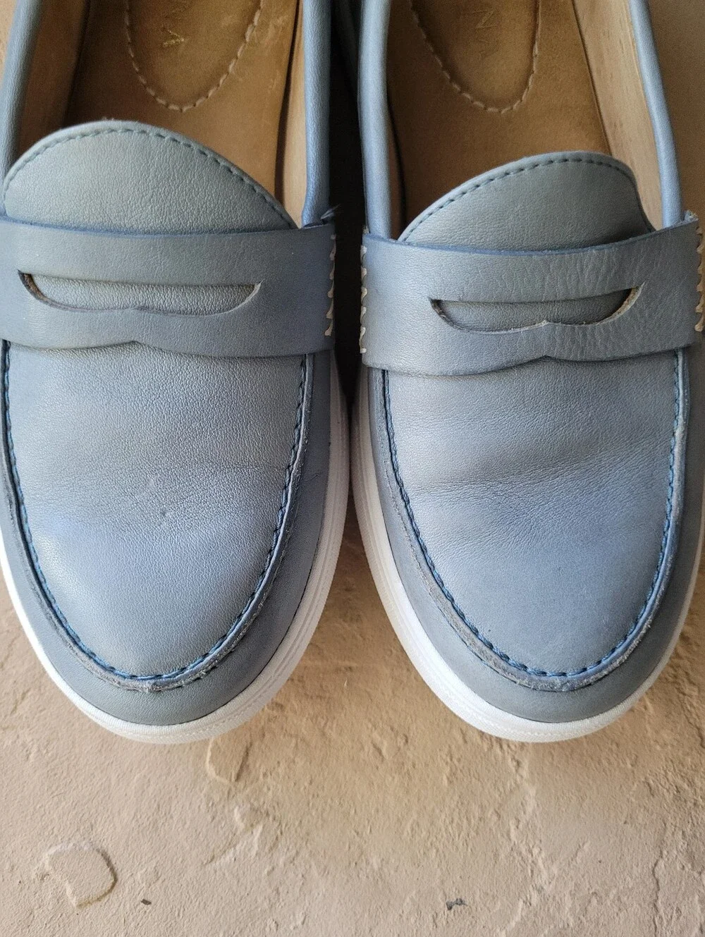 Patina Portland Leather Boardwalk Blue Penny Loafers USA Size 7.5